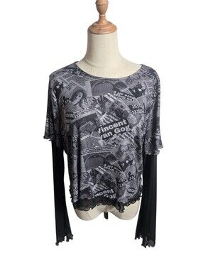 Social Collision Hot Topic Newspaper Print Layered Mesh Top Plus Size